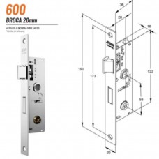 Fechadura Stam Tetra 600/11 Perfil Externa Broca 20mm Maçaneta Alavanca - Espelho Inox